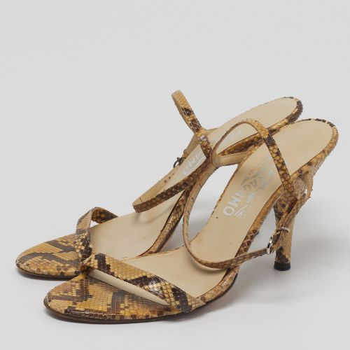 Size 37.5 Python Embossed Leather Ankle Strap Sandals - Salvatore Ferragamo - Modalova