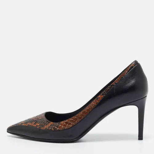 Size 39.5 /Brown Python and Leather Pointed Pumps - Salvatore Ferragamo - Modalova