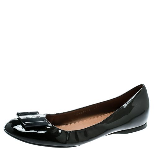 Salvatore Ferragamo Dark Grey Patent Leather Degrade Ballet Flats Size 38.5 - Salvatore Ferragamo - Modalova