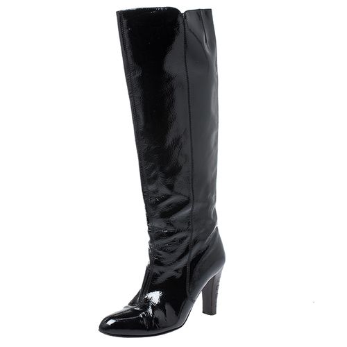 Salvatore Ferragamo Black Patent Leather Knee Length Boots Size 38 - Salvatore Ferragamo - Modalova