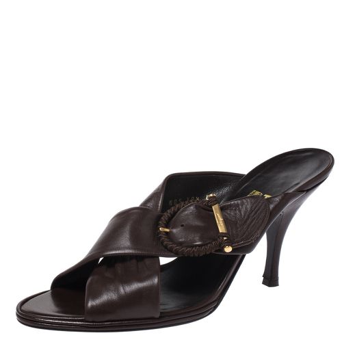 Salvatore Ferragamo Dark Brown Leather Criss Cross Buckle Sandals Size 41 - Salvatore Ferragamo - Modalova