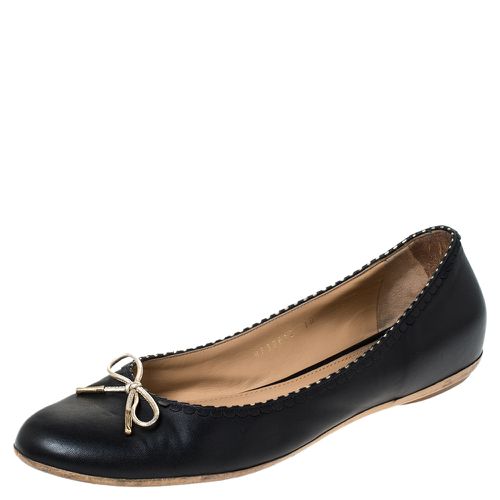 Salvatore Ferragamo Black/Gold Leather Bow Ballet Flats Size 40 - Salvatore Ferragamo - Modalova