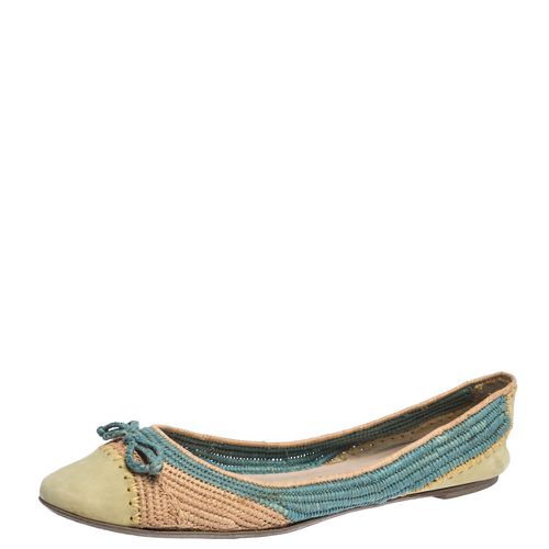 Salvatore Ferragamo Tricolor Raffia And Nubuck Leather Bow Ballet Flats Size 38.5 - Salvatore Ferragamo - Modalova