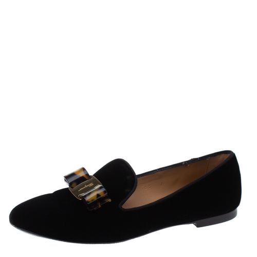 Salvatore Ferragamo Black Velvet Bow Detail Smoking Slippers Size 37.5 - Salvatore Ferragamo - Modalova