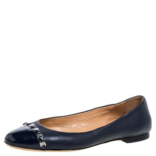 Salvatore Ferragamo Navy Blue Leather Pim Chain Ballet Flats Size 38 - Salvatore Ferragamo - Modalova