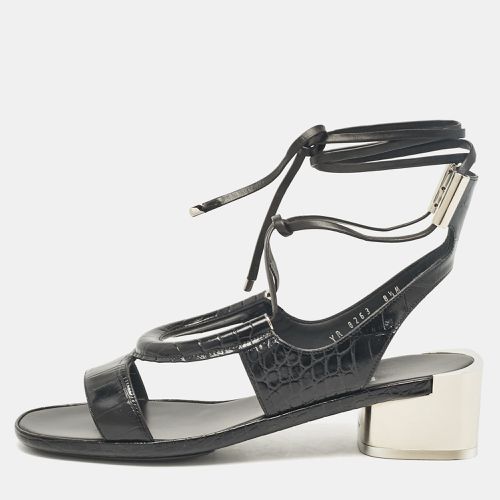 Salvatore Ferragamo Black Croc Embossed Leather Glorja Ankle Strap Sandals Size 39 - Salvatore Ferragamo - Modalova