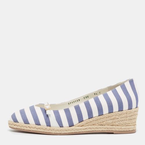 Salvatore Ferragamo Blue/White Striped Fabric Audrey Wedge Espadrille Pumps Size 40 - Salvatore Ferragamo - Modalova