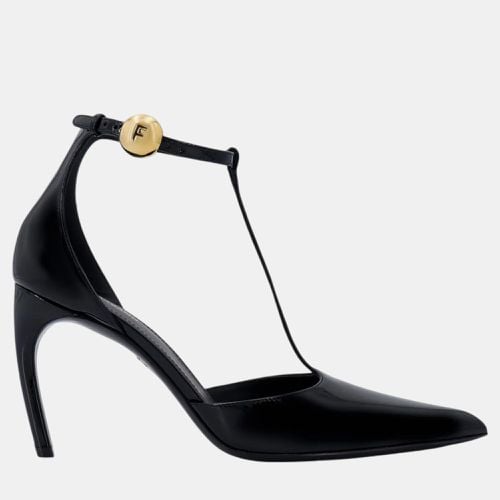 Salvatore Ferragamo Black Leather T-Strap Pumps EU 38.5 - Salvatore Ferragamo - Modalova