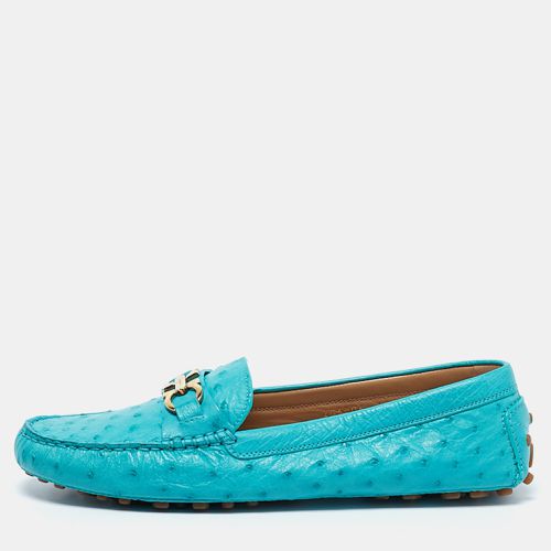 Turquoise Ostrich Leather Saba Loafers Size 40.5 - Salvatore Ferragamo - Modalova