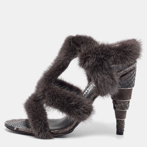 Size 36 Mink Fur and Python Leather Ankle Strap Sandals - Salvatore Ferragamo - Modalova