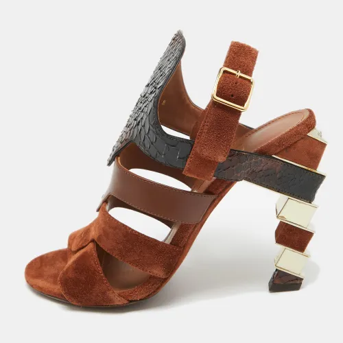Laos Size 37.5 Python Leather and Suede Slingback Sandals - Salvatore Ferragamo - Modalova