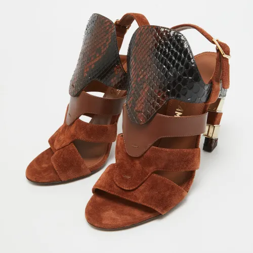 Laos Size 37.5 Python Leather and Suede Slingback Sandals - Salvatore Ferragamo - Modalova