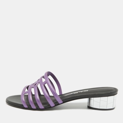 Salvatore Ferragamo Purple/Black Leather Finn Slide Sandals Size 38.5 - Salvatore Ferragamo - Modalova