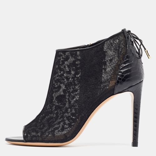 Salvatore Ferragamo Black Python Leather and Lace Nufus Open Toe Ankle Booties Size 36.5 - Salvatore Ferragamo - Modalova