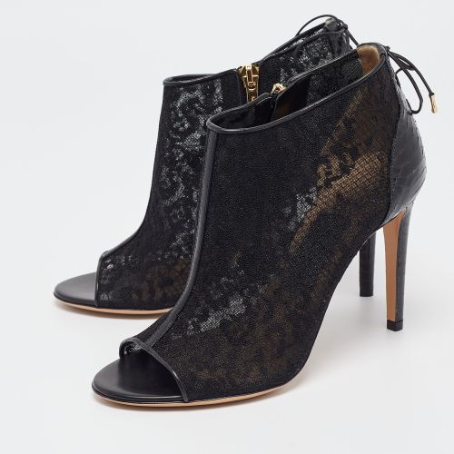 Python Leather and Lace Nufus Open Toe Ankle Booties Size 36.5 - Salvatore Ferragamo - Modalova