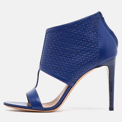 Salvatore Ferragamo Blue Perforated Leather Pacella Open-Toe Booties Size 40 - Salvatore Ferragamo - Modalova