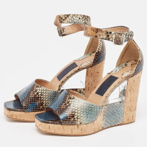 Python Embossed Ankle Strap Wedge Sandals Size 38 - Salvatore Ferragamo - Modalova
