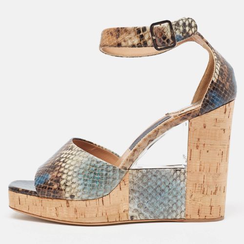 Salvatore Ferragamo Multicolor Python Embossed Ankle Strap Wedge Sandals Size 38 - Salvatore Ferragamo - Modalova