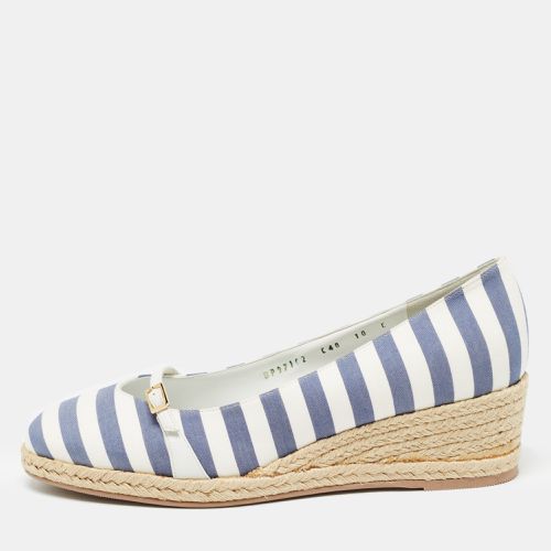 Salvatore Ferragamo Blue/White Striped Fabric Audrey Wedge Espadrille Pumps Size 40.5 - Salvatore Ferragamo - Modalova