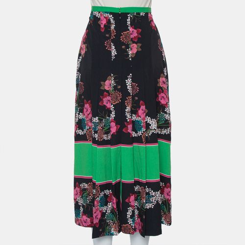 Sandro Black & Green Printed Chiffon Pleated Midi Skirt L - Sandro - Modalova