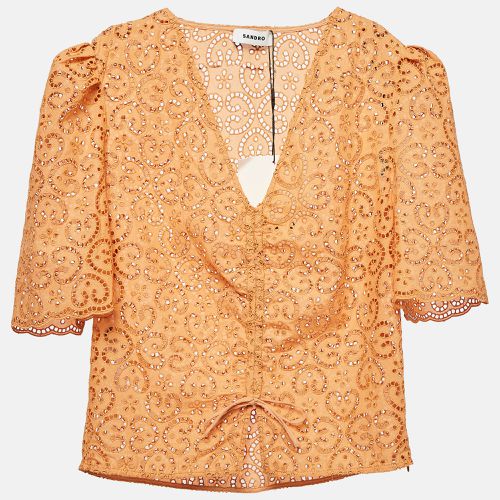 Sandro Apricot Orange Broderie Anglaise Cotton Blend Puff Sleeves Blouse XL - Sandro - Modalova