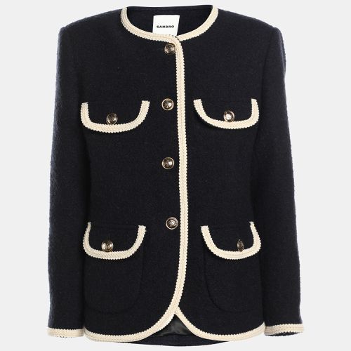 Sandro Navy Blue/Cream Tweed Jacket S - Sandro - Modalova