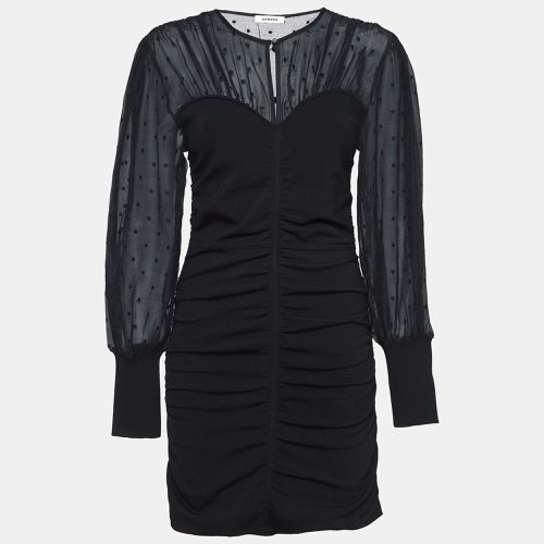 Sandro Black Organza and Rib Knit Ruched Bustier Effect Mini Dress M - Sandro - Modalova