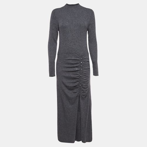 Sandro Grey Rib Knit Buttoned Ruche Detail Midi Dress XL - Sandro - Modalova