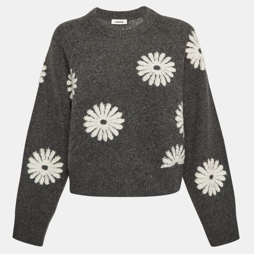 Sandro Grey Floral Intarsia Knit Sweater L - Sandro - Modalova