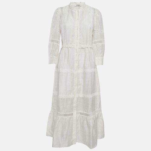 Ivory Lace Trim Linen Button Front Midi Dress L - Sandro - Modalova