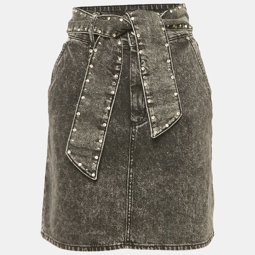 Sandro Black Denim Stud Detail Belted Mini Skirt S - Sandro - Modalova