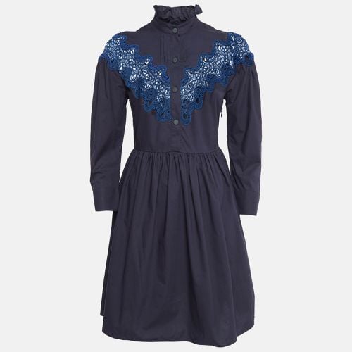 Sandro Navy Blue Cotton Lace Trim Ruffled Collar Mini Dress XS - Sandro - Modalova