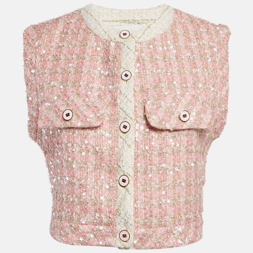 Sandro Pink Sequin Tweed Sleeveless Crop Jacket S - Sandro - Modalova