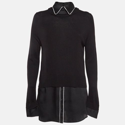 Sandro Black Knit and Satin Detachable Collar Top M - Sandro - Modalova