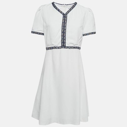 Sandro White Textured Crepe Trim Detail Mini Dress L - Sandro - Modalova