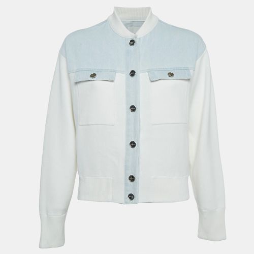 Sandro White/Blue Denim Panelled Knit Bomber Jacket XS - Sandro - Modalova