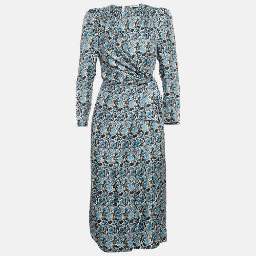 Sandro Blue Floral Print Silk Draped Midi Dress XS - Sandro - Modalova