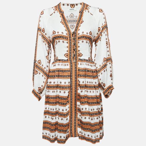 Sandro White Printed Linen Blend Ramata Mini Dress S - Sandro - Modalova