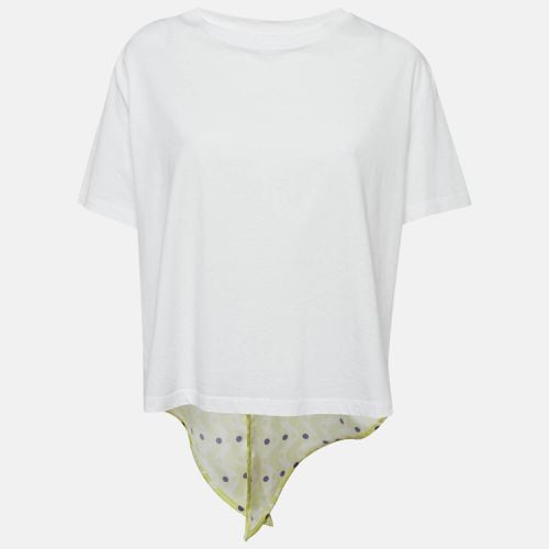 Sandro x Louis Barthelemy White/Yellow Printed Cotton Knit and Satin Dimi Top M - Sandro - Modalova