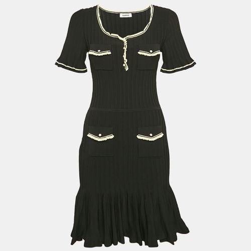 Sandro Black Rib Knit Contrast Trimmed Mini Dress XS - Sandro - Modalova