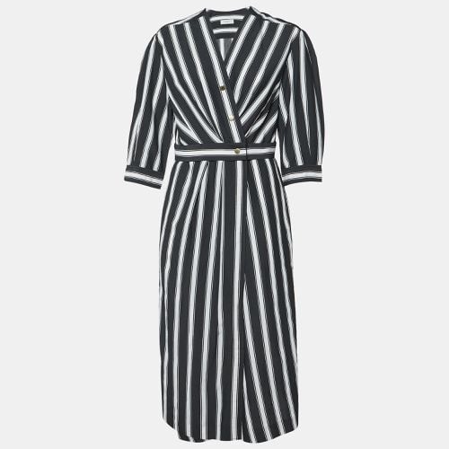 Sandro Black/White Stripe Print Viscose Wrap Midi Dress L - Sandro - Modalova