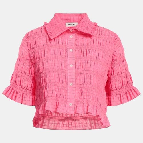 Sandro Pink Smocked Crepe Button Front Blouse S - Sandro - Modalova