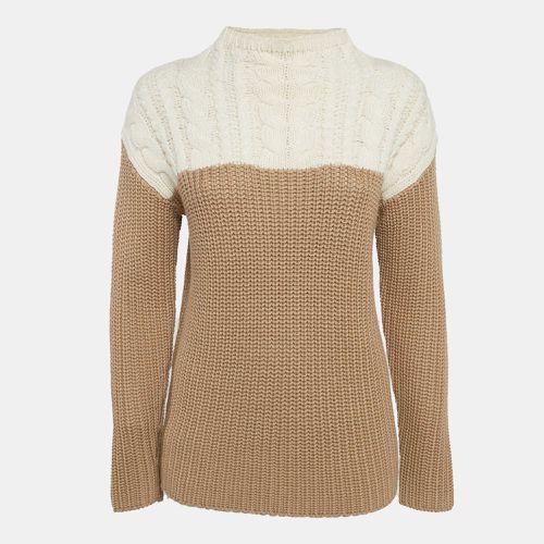 Sandro Camel Brown/Cream Wool Blend and Cable Knit Sweater S - Sandro - Modalova