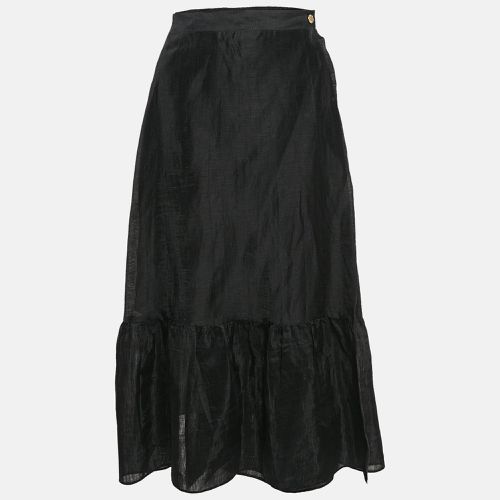 Sandro Black Linen Blend Ruffled Midi Wrap Skirt M - Sandro - Modalova