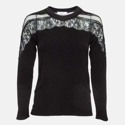 Sandro Black Lace Trim Crepe Crew Neck Top S - Sandro - Modalova