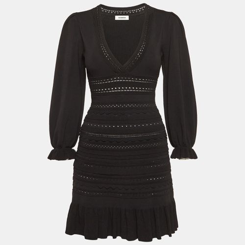 Sandro Black Pointelle Knit Ruffled Mini Dress XS - Sandro - Modalova