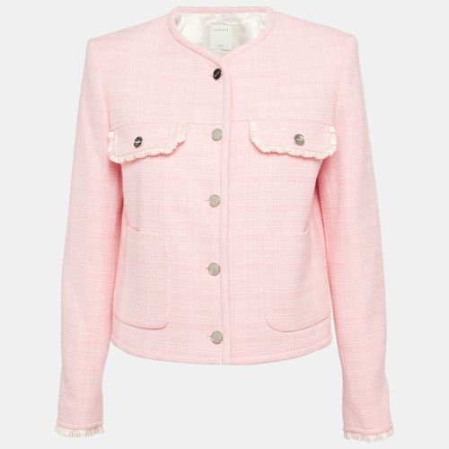 Sandro Pink Tweed Button Front Ruffled Jacket XS - Sandro - Modalova