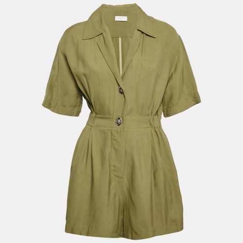 Sandro Khaki Green Linen Blend Turnlock Button Playsuit S - Sandro - Modalova
