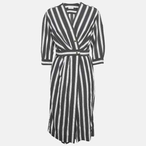 Sandro Black/White Stripe Viscose Wrap Midi Dress M - Sandro - Modalova