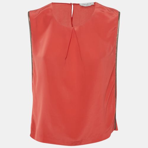 Sandro Red Silk Metal Trim Detail Sleeveless Top L - Sandro - Modalova